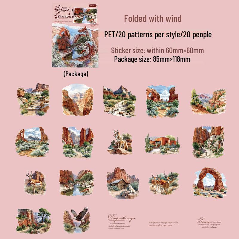 Yi Niao Mountain & River Theme Sticker Pack: 20 Retro Scenery Sheets, 6 Styles