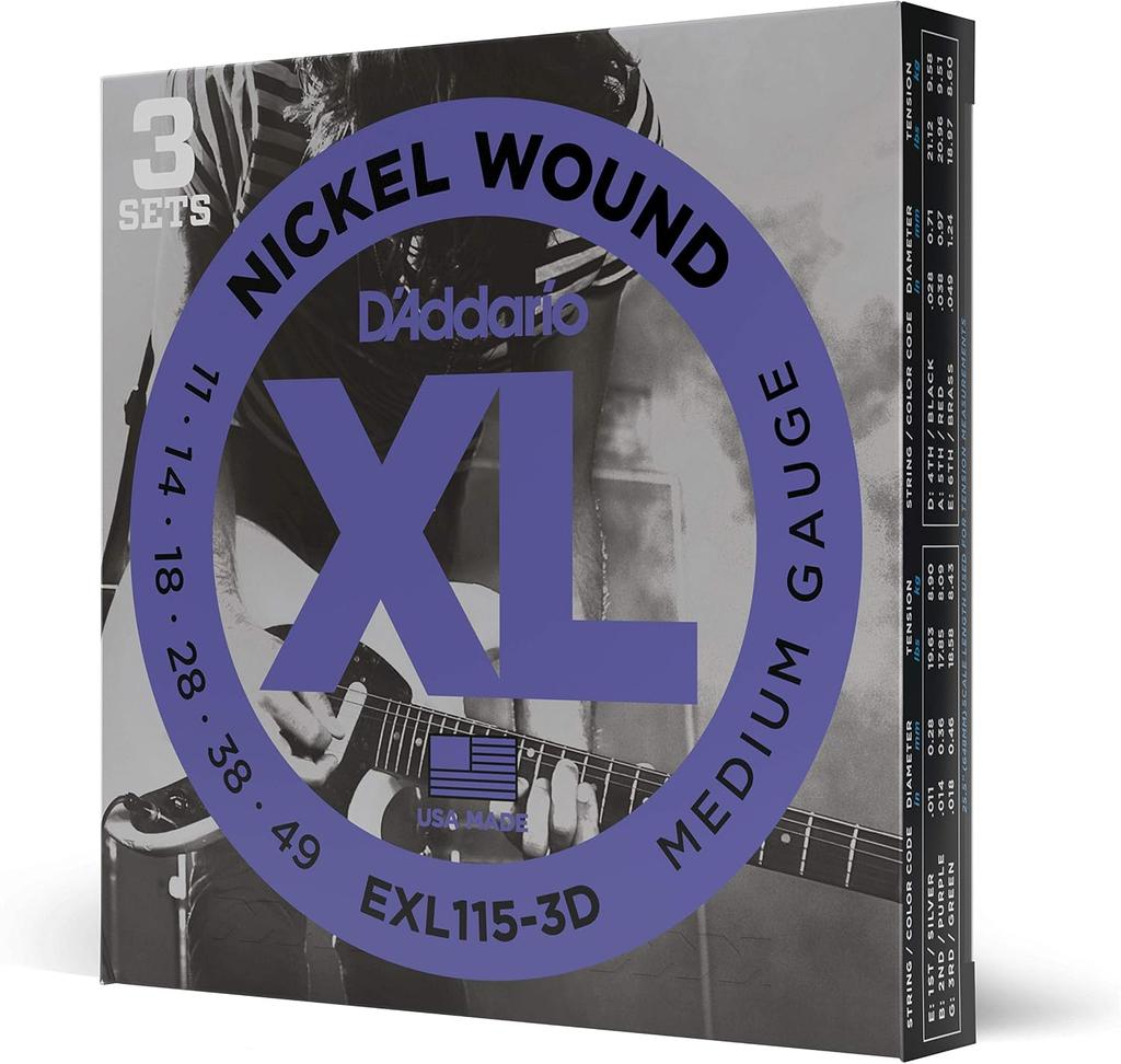 D aDDario Electric Guitar Strings Xl Nickel .011 .049 eXl115 3D 3 Sets
