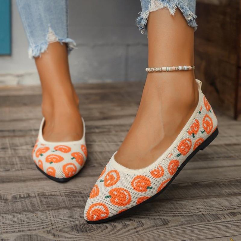 Specialized for Halloween Pumpkin-style Women's Casual Low-cut Pointed-toe Slip-on Lace-up Shoes