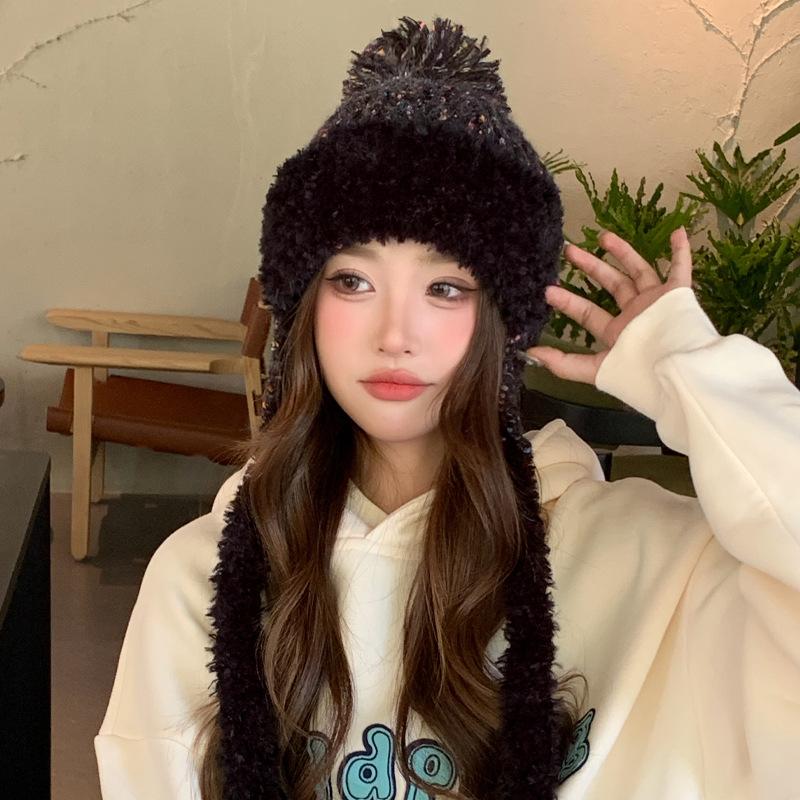 Women's Winter Knit Beanie Hat with Earmuffs, Soft Cotton Blend, One Size Fits Most, Solid Color, Fantasy Theme, Lightweight and Adjustable