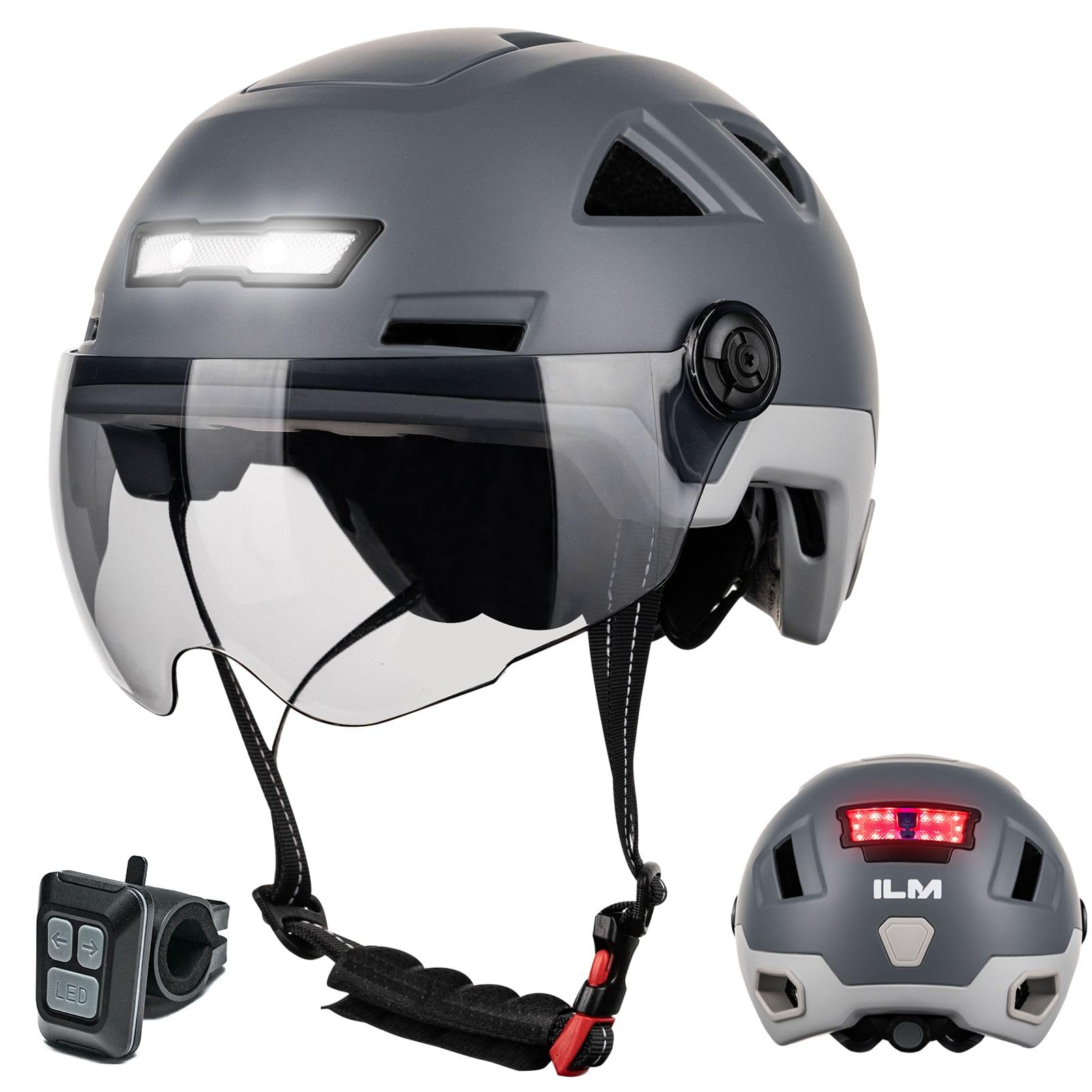 

ILM Взрослый велосипедный шлем со светом и темным пультом дистанционного управления Безопасный Легкий и ударопрочный Регулируемый Идеально подходит для поездок в школу или на работу Датчик,