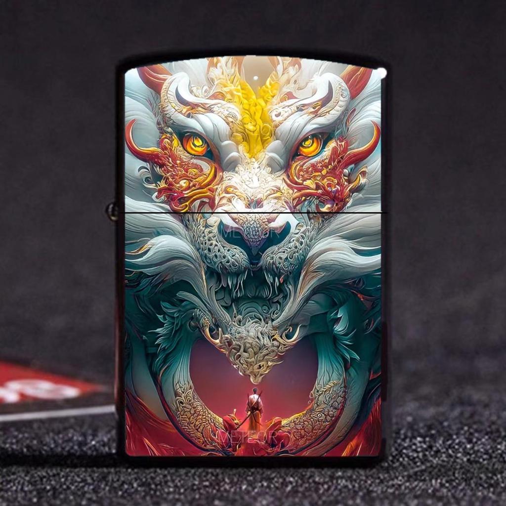 Azure Dragon, White Tiger, Vermilion Bird & Black Tortoise Kerosene Lighter – Creative Design for Douyin
