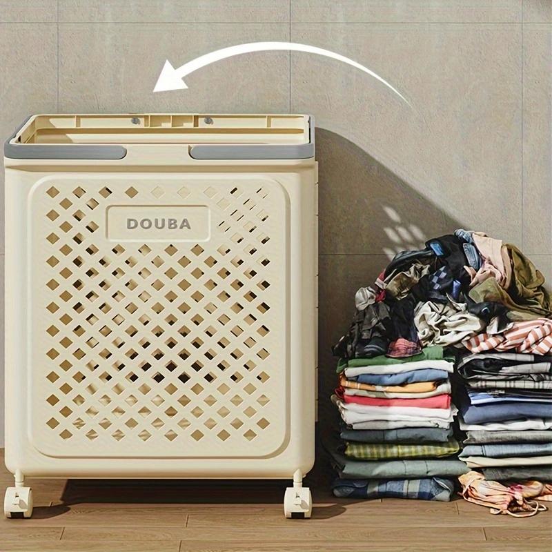 Foldable Storage Basket, Small Plastic Laundry Basket with Wheels and Handles, Space-saving Rolling Basket