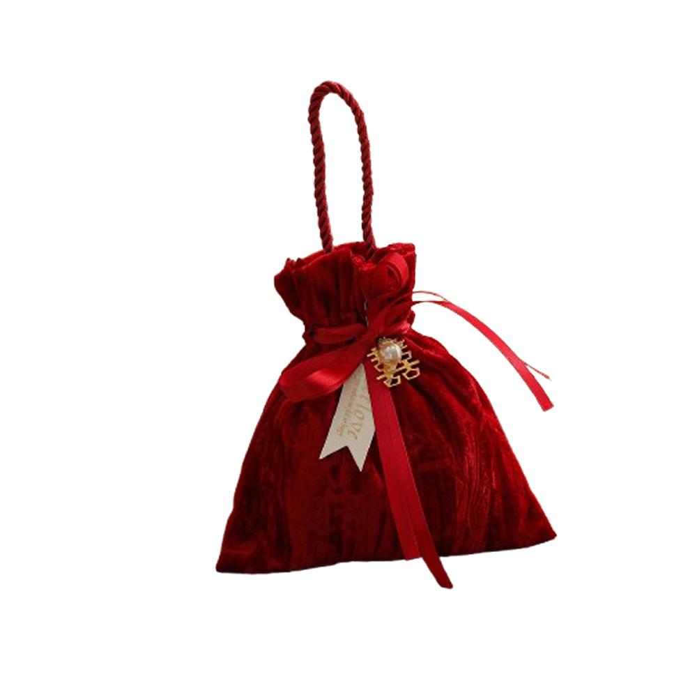 

Бархатный мешочек на завязках для конфет, украшенный лентой-бантом, для защиты от пыли, портативная сумка, мешочек для конфет, хранение ювелирных изделий красный