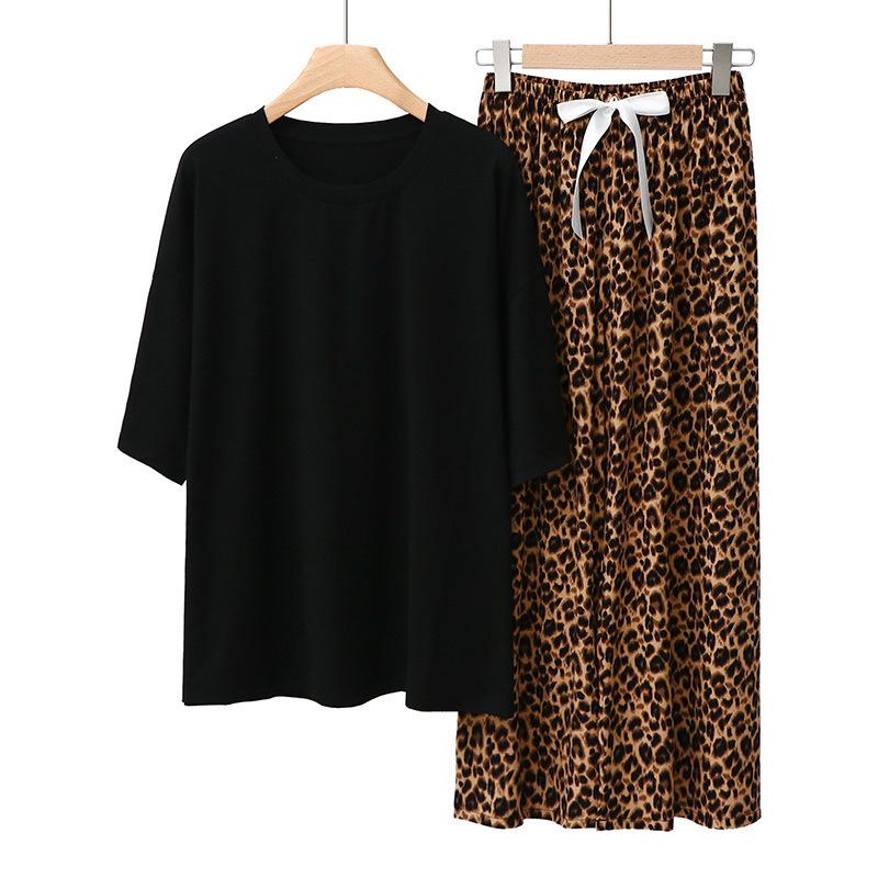 Sommer Damen Pyjama Sets Modal Kurzarm T-Shirts und Weitbein Hosen Heiß Lässig Homewear 2-teiliges Anzug Damen Nachtwäsche