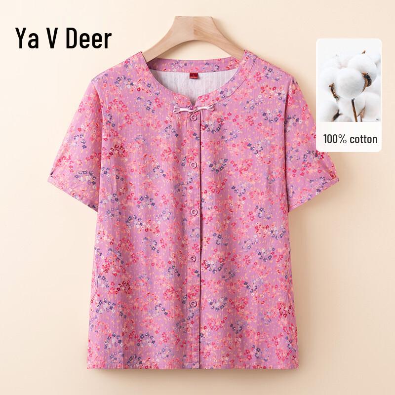 Yalu Women s Cotton Summer Top for Middle-Aged & Elderly 5XL