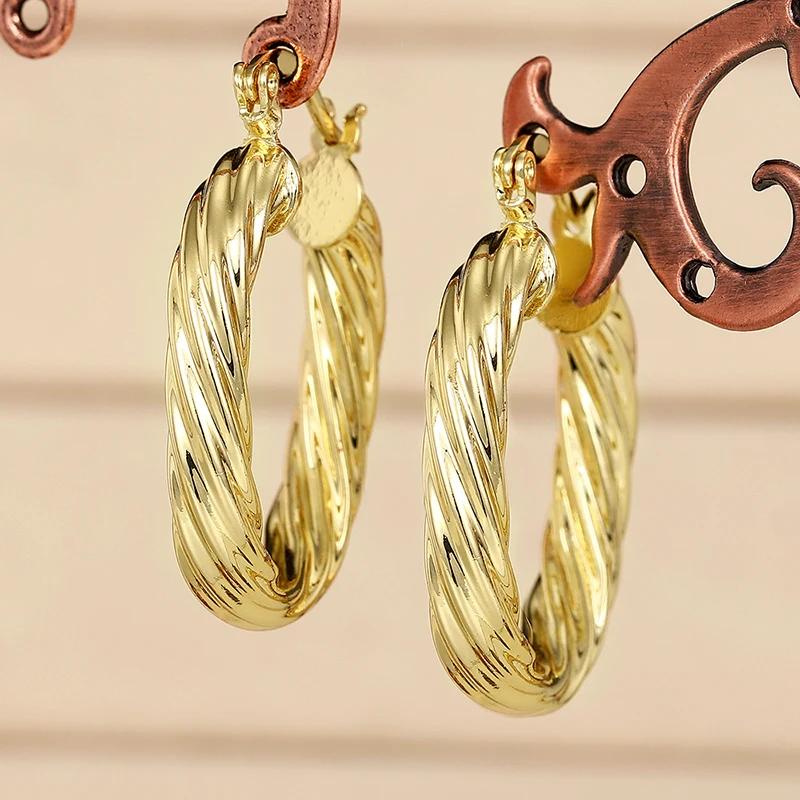Huitan 2025 Series Gold Color Hoop Earrings for Women Twist Carve Pattern Trendy Circle Earrings Metal Fashion Versatile