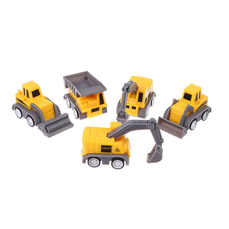 5Pcs/Set Educational Children'S Toy Building Blocks Engineering Vehicle Model Mini Cars Excavator Crane Dump Truck