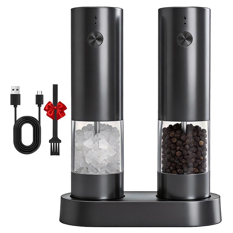 Electric Salt and Pepper Grinder Set USB Rechargeable Electric Adjustable Coarseness Pepper Grinder Mills with Storage Base