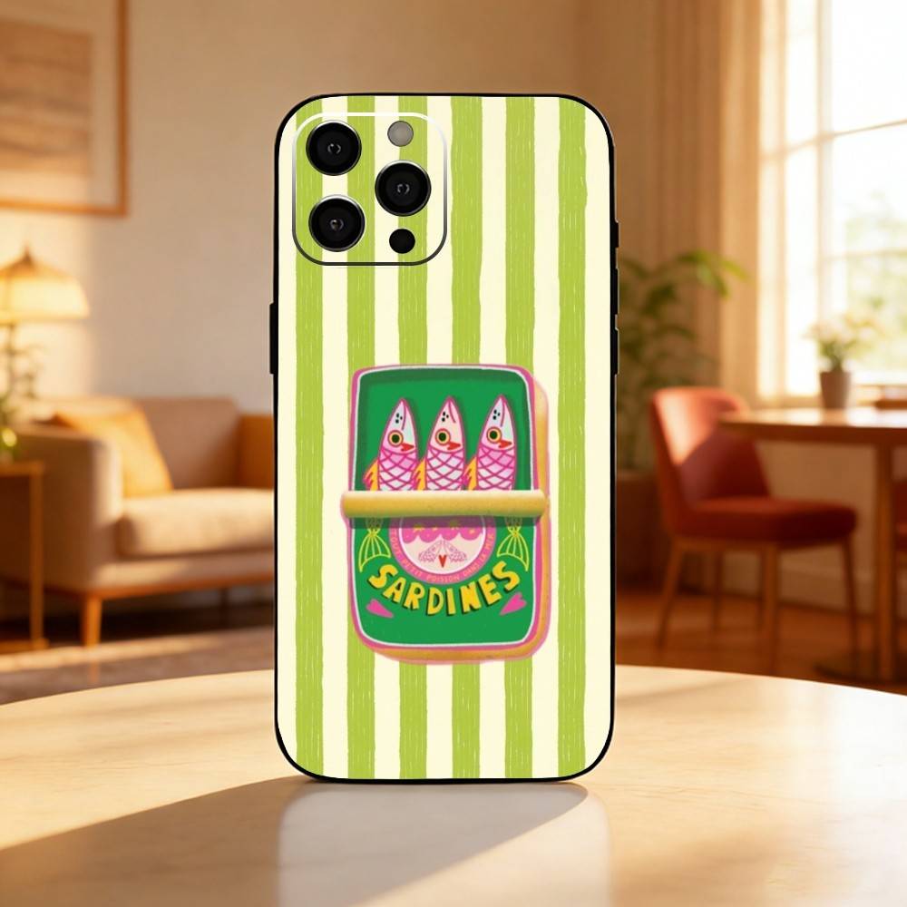 Sardines Fish Ar Phone Case For iPhone17,16,15,14,13,12 Plus,Max Soft Silicone Black Cover