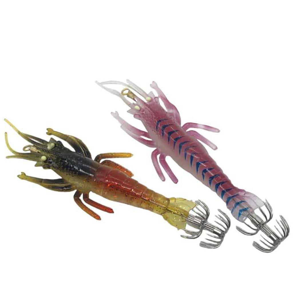 5pcs Luminous Shrimp Squid Jig Hooks PVC Shrimp Squid Bait Cuttlefish Octopus Fishing Lures 5pcs
