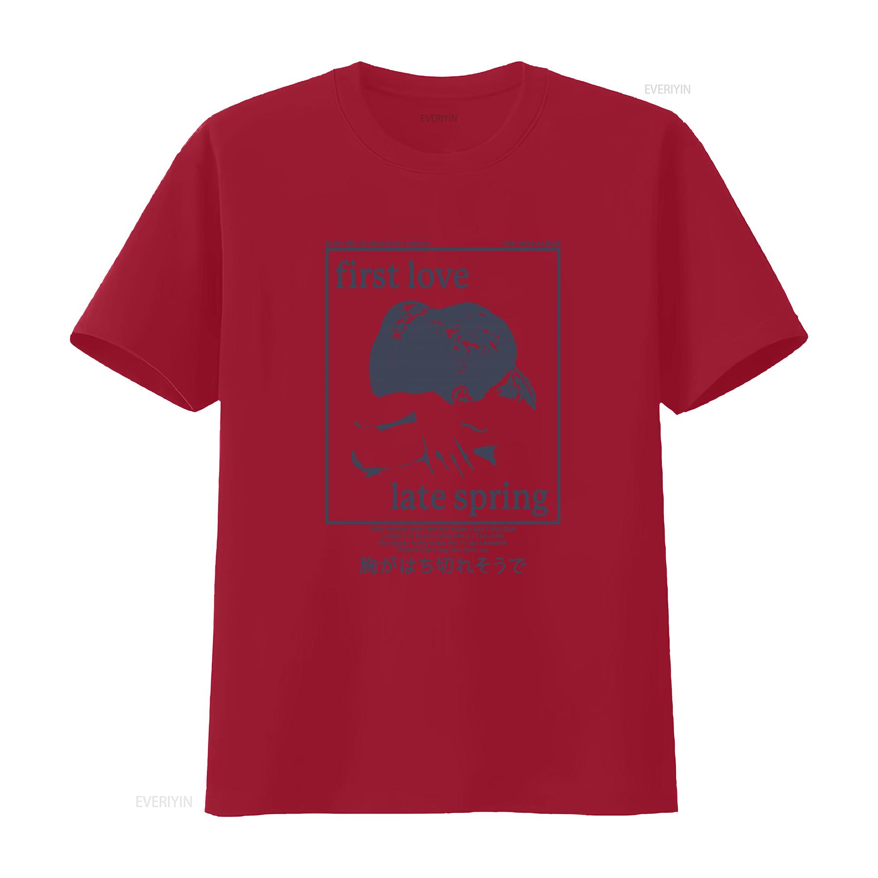 

First Love Late Spring Mitski Aesthetic T Shirt Print Fashion vintage Washed homme fashion streetwear Slightly Casual Soft S