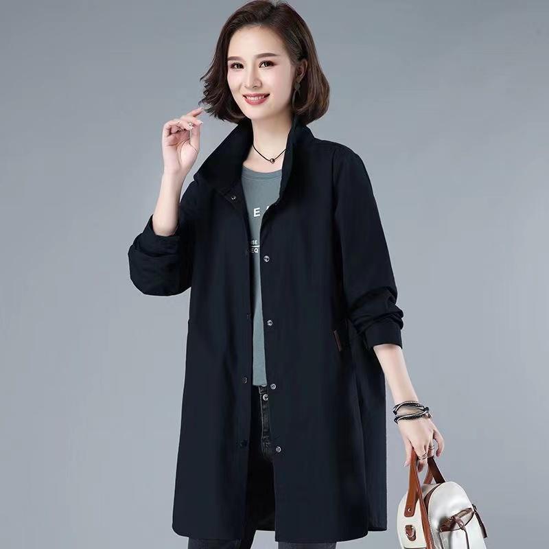 Spring Autumn Trench Coat Woman Korean Mid-length Solid Color Thin Women Overcoat Windbreaker Female Outerwear 8XL