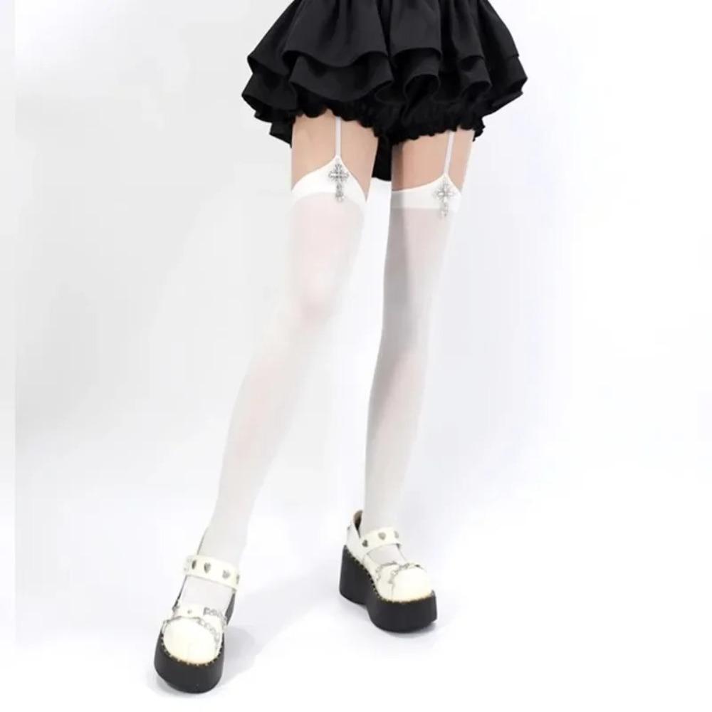 Thin Women Suspender Socks Gothic Style Thigh High Over Knee New Lolita Anime Stockings