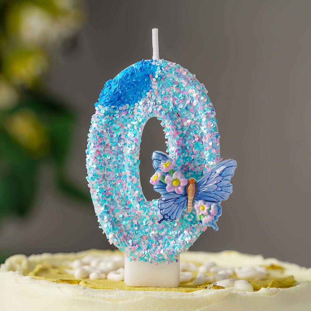 Blue Butterfly Love Flowers DIY Number Birthday Candles 0-9 - Cake Decoration