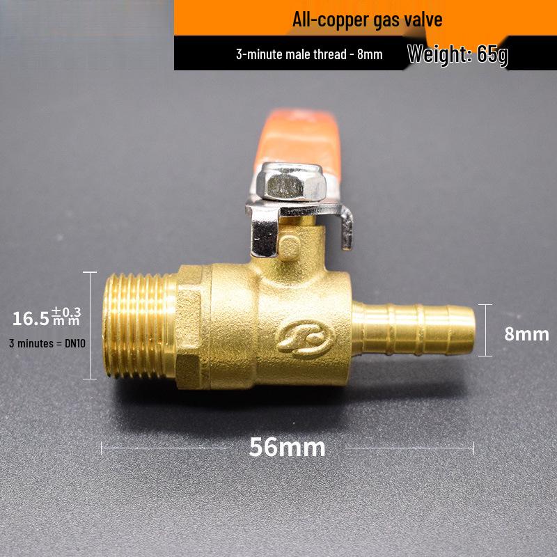Copper/Gas Ball Valve with Hose Barb: 1/2", 3/8", 1/4" Plug, 8/10/12mm Drain Valve/Gas Nozzle.