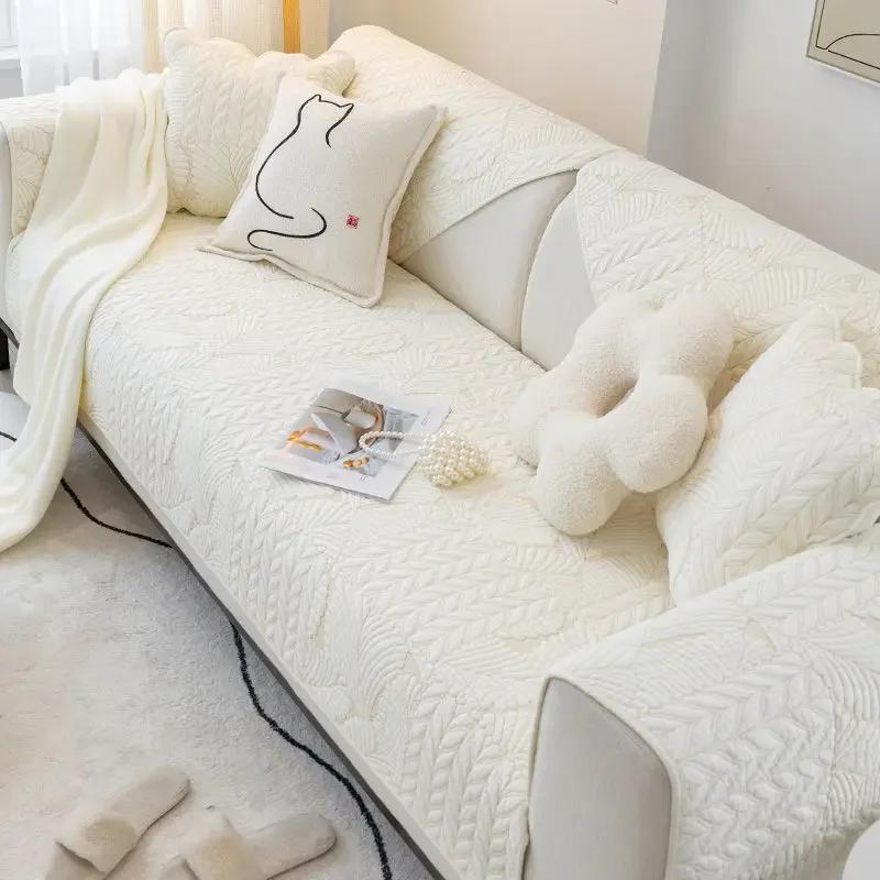 Warm Non Slip Cotton Sofa Cushion Modern Solid Color Fabric Sofa Cover Cloth Towel Four Season Universal Living Room Home Decor