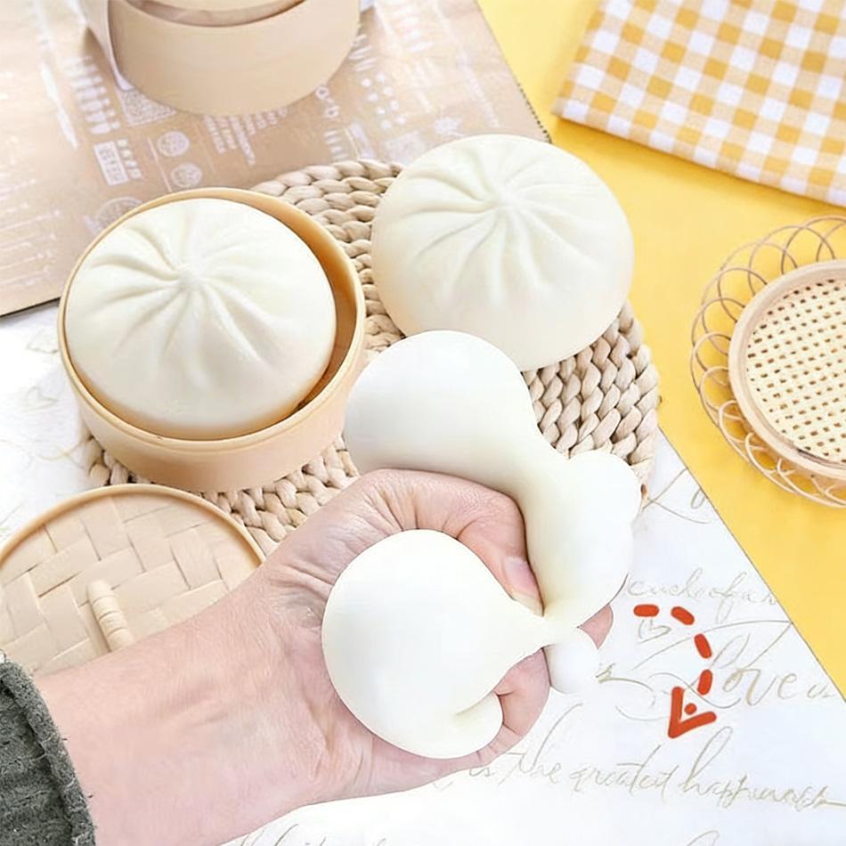 Colorful Dumpling Stress Balls Fidget Sensory Toys Simulation Food Squishies with Steamer Squeeze Dough for Anxiety Relief Gifts