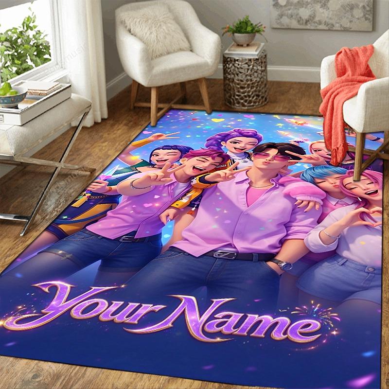 Custom 1Pc Colorful Pop Idol Fantasy Flannel Personalized Rug Non Slip Floor Mat Soft Carpet for Living Bedroom Office Home Decor Gift