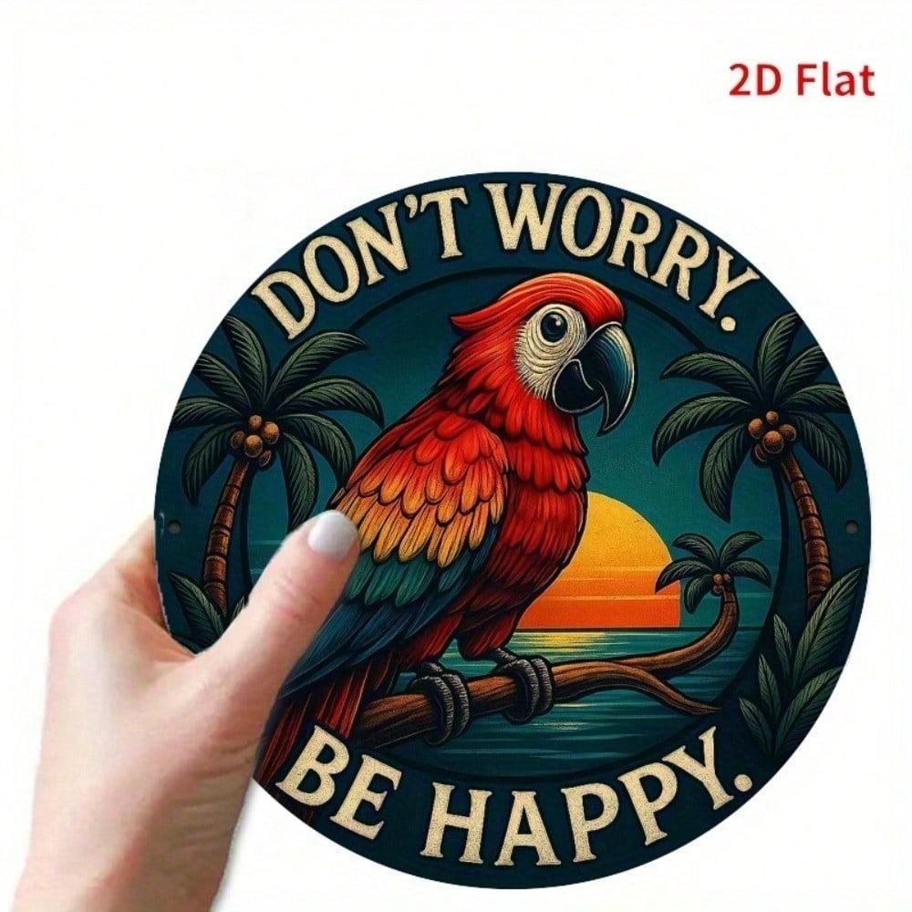Tropical Parrot Beach Sunset Metal Wall Art 20x20cm Vibrant Cafe Home Decor