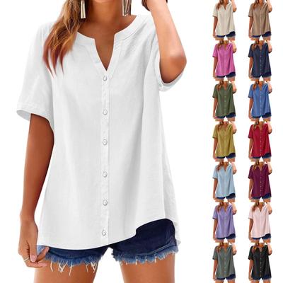 Women's Fashion Loose Casual Summer V-neck Short Sleeve T-shirt