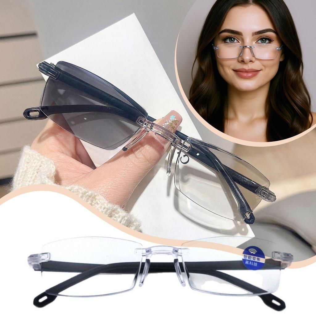 New Color-changing Anti-blue Light Frameless Cutting Edge Men's And Women's Reading Glasses Ultra-light Anti-fall Glasses
