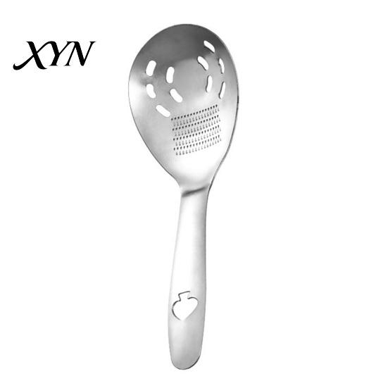 Leichtes Utensil für Picknick 5-in-1 Edelstahl-Schlitzlöffel, Multifunktions-Küchenwerkzeug mit Reibe, Sieb, Anti-Rutsch-Griff Kochlöffel
