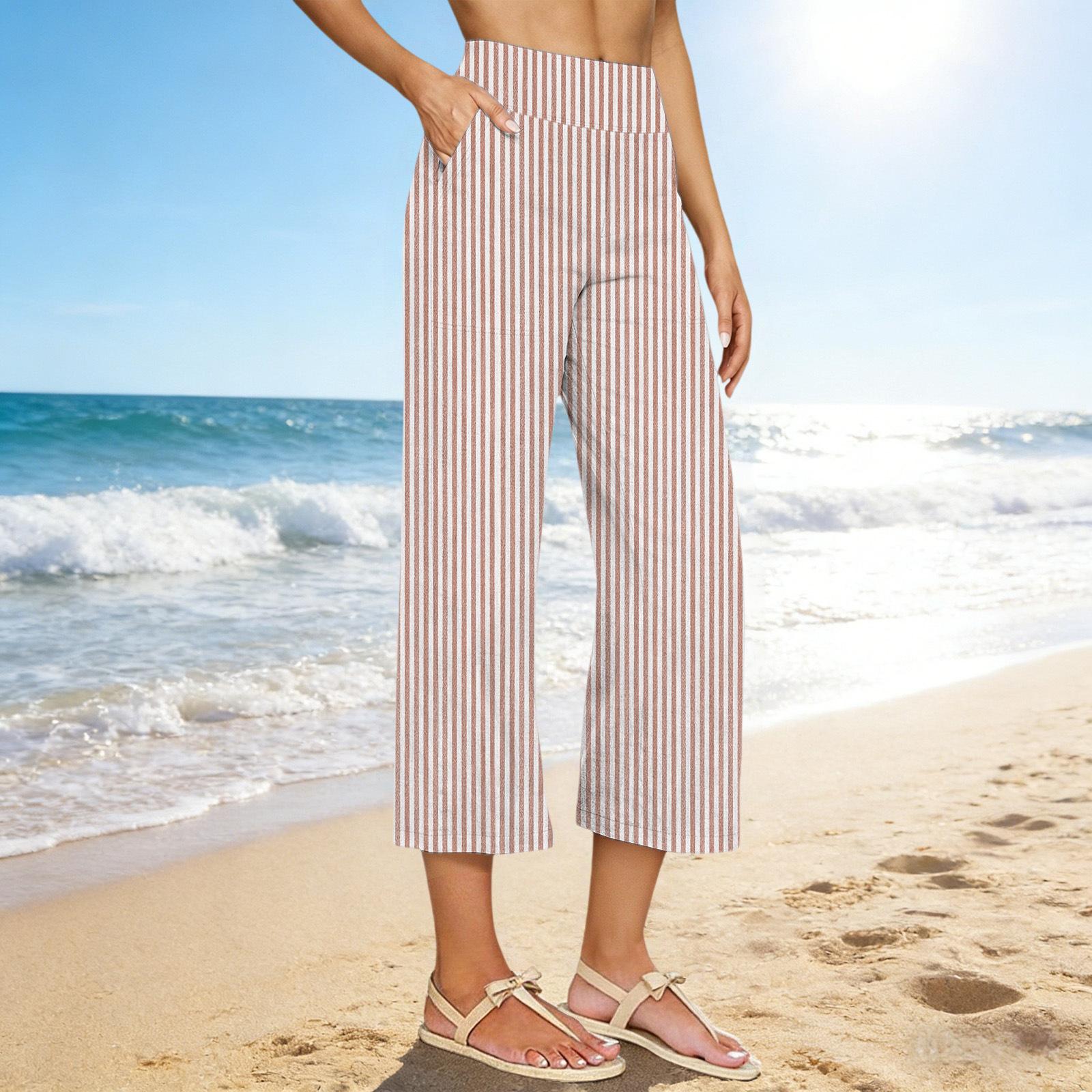 

Womens Palazzo Pants Summer Casual Flowy Wide Leg Trousers Beach Travel Vacation Outfits M