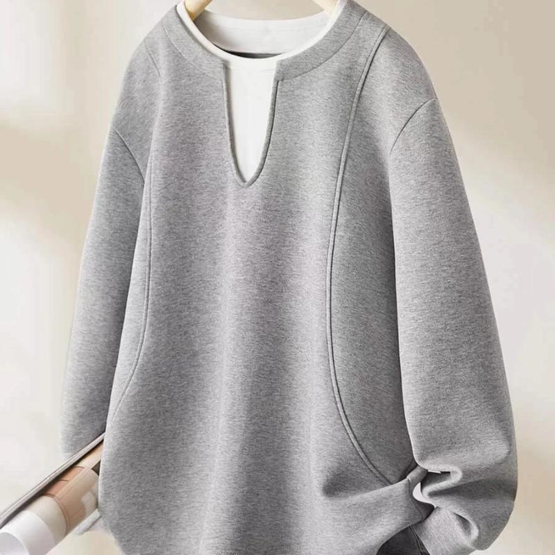 Simple Fashionable Relaxed Casual Versatile Design Fake Two-piece Sweatshirt Pullover Contrast Top