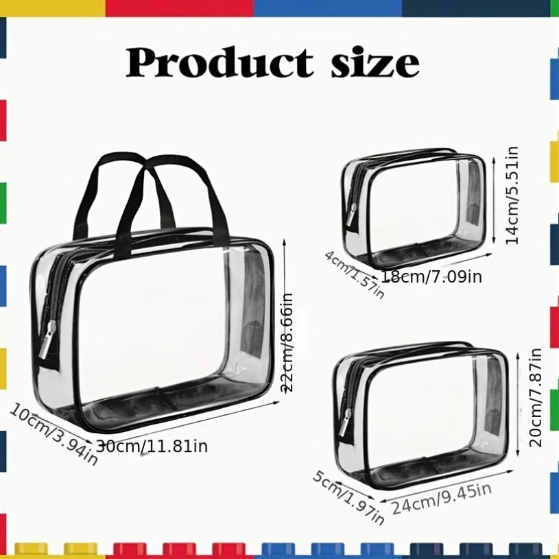 3pcs Pack Clear Organizer Bags with Multi-Purpose| Zippered PVC Storage for Games/Books - Space-Saving Home Solution