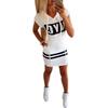 Women Fashion Bodycon Short Dress Casual Short Sleeve Hoodie with Letter Pattern Drawstring Zipper Hoody