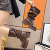 Vintage Maillard Mid Boots Children's New English Style Thick Soled Raised Brown Boots in Autumn 2026 thigh high boots