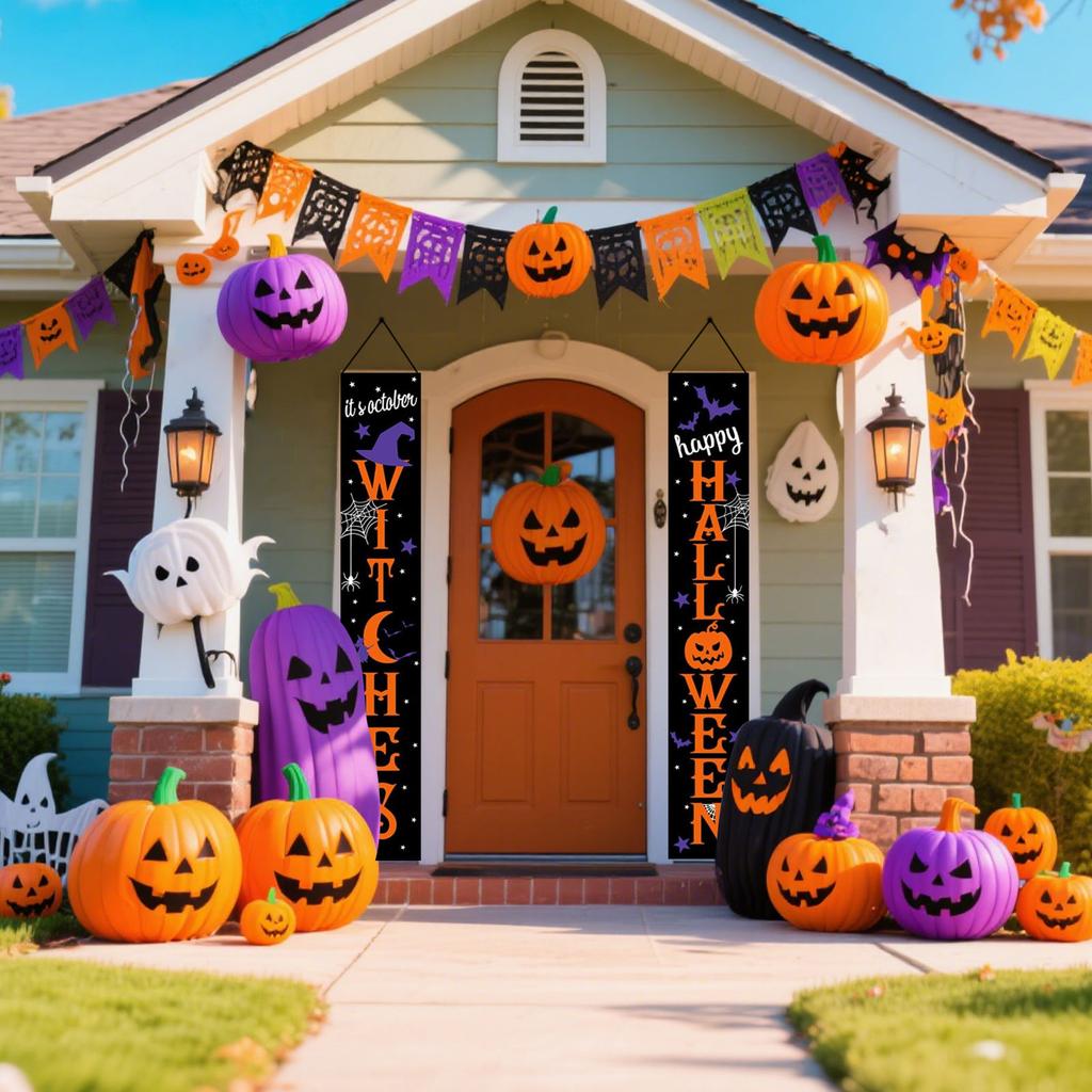 Halloween Door Banner Halloween Horror Atmosphere Couplet Decorative Hanging Flag, Suitable For Home Party Supplies