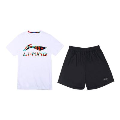 Letter Logo Printed T-Shirt And Elastic Waist Straight Leg Shorts Casual Sports Suit Men Sets White Black YHST175-2+YKST053-1
