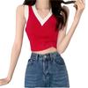 Summer New American Retro College Style Color Contrast Sweet and Spicy Short V-neck with A Small Vest Top with Halter