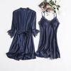 Women's Silk Five-Piece Pajama Set: Spring/Autumn Nightdress & Robe with Chest Pad