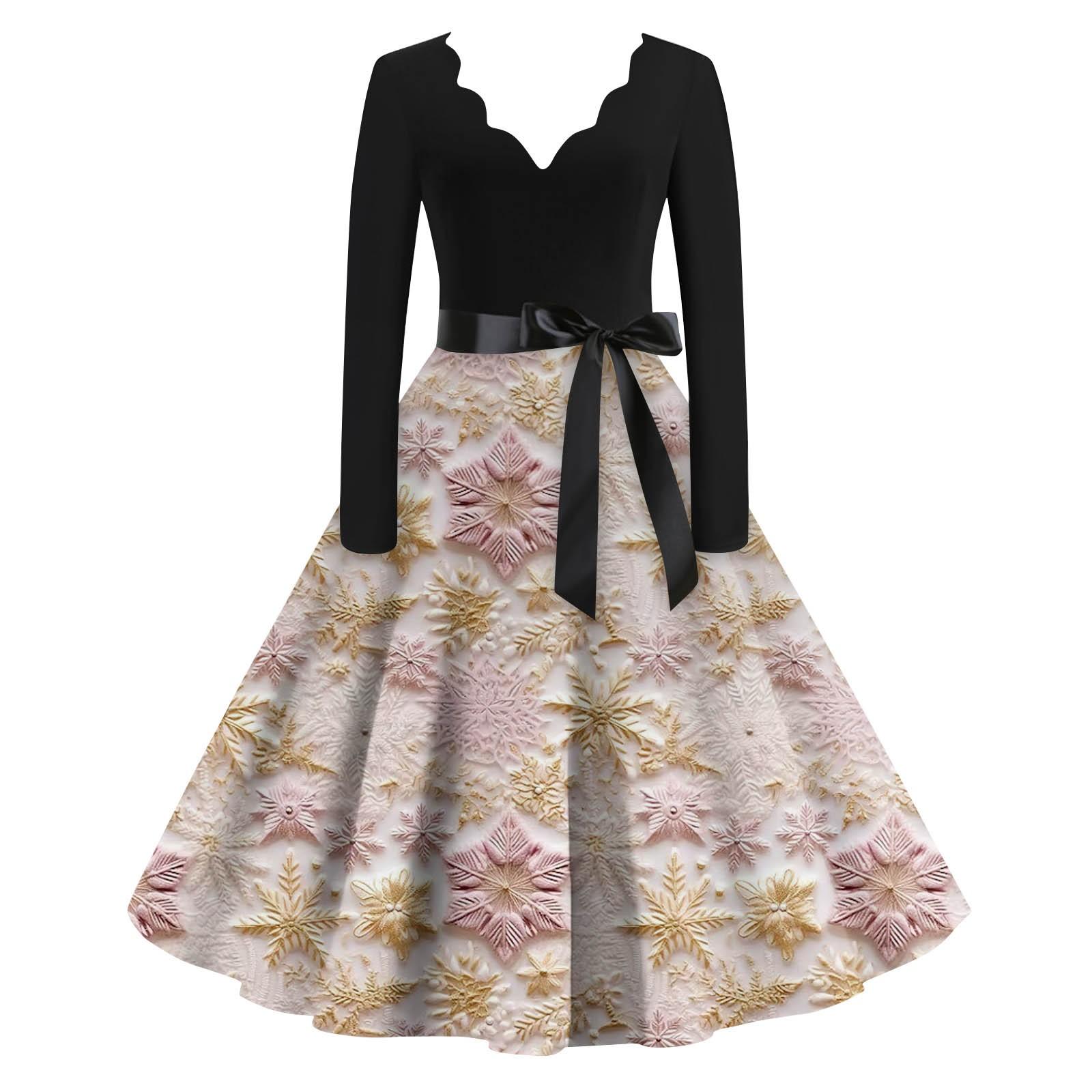 

Женские повседневные модные длинные платья с рождественским графическим принтом и длинными рукавами в винтажном стиле M белый