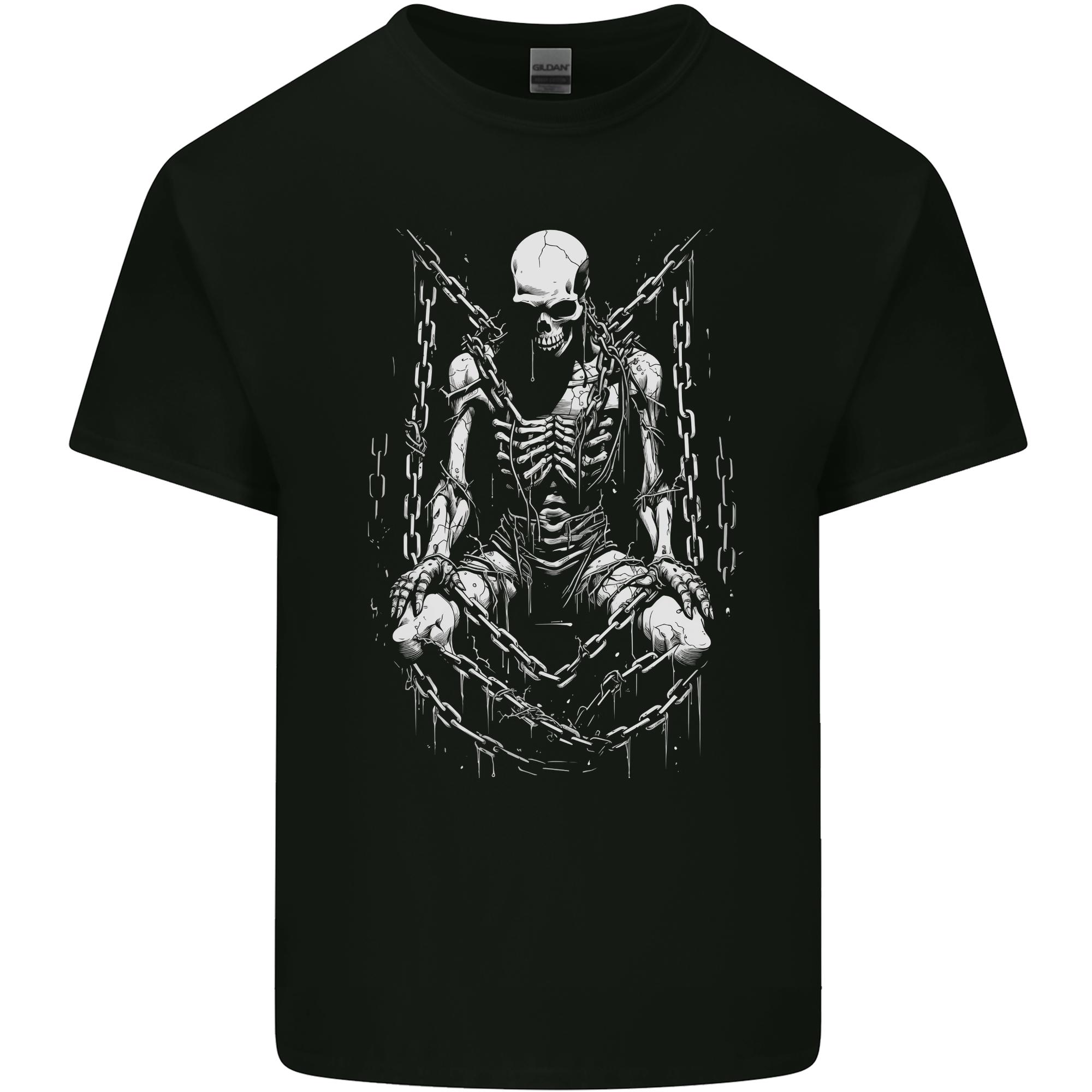 A Skeleton in Bondage Skull Horror Gothic Goth Unisexs Light Cotton TShirt S