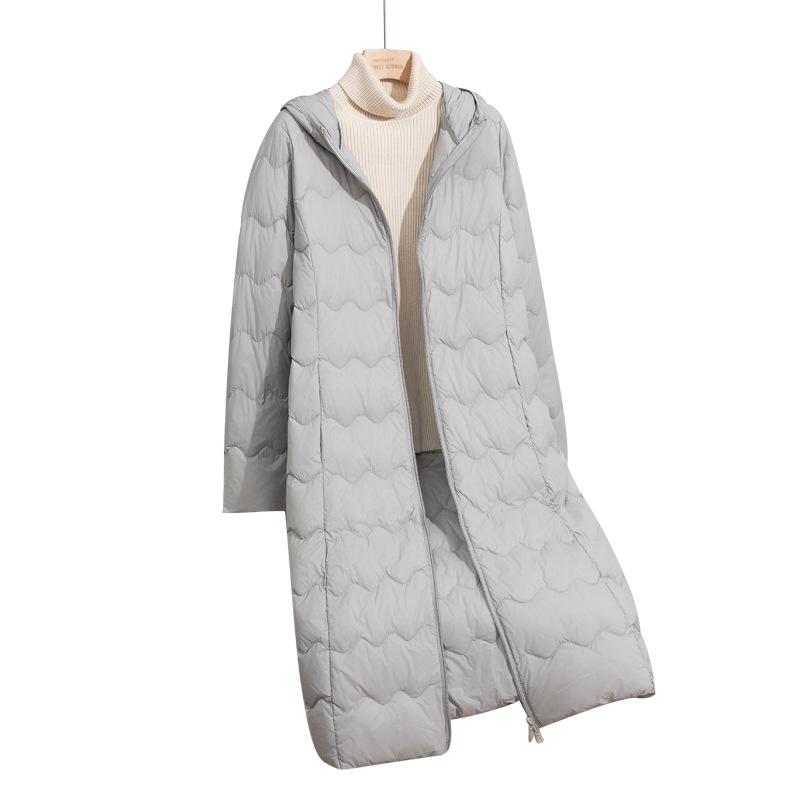 Women's Long Over-the-Knee Lightweight Duck Down Hooded Winter Jacket - Korean Style, Slimming, and Warm.