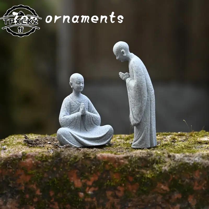 Monaco che augura Paesaggio Micro Buddista Acquario di Pietra Paesaggistica con Muschio Giardino Estetica Orientale Zen Ornamenti da Giardino