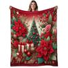 1pc Soft Warm Christmas Botanical Poinsettia Branch Print Blanket - Golden Multicolor Contemporary Bedspread Suitable for Sofa Bed Living Room All-Sea