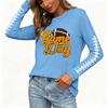 Women's Stylish Long Sleeve Rugby-Inspired Printed Top, Neck with Side Slit for Casual Wear