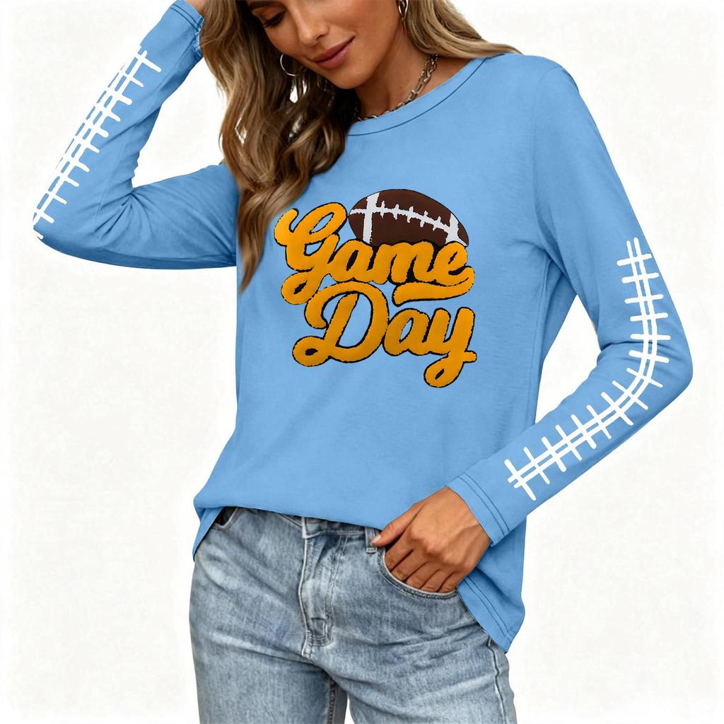 Women's Stylish Long Sleeve Rugby-Inspired Printed Top, Neck with Side Slit for Casual Wear