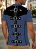 Men's Outdoor Short-Sleeve Polo Shirt with Printed Design (Not Textured), Available in Multiple Sizes. Men's Lapel Polo with Faux Punk Belt Buckle