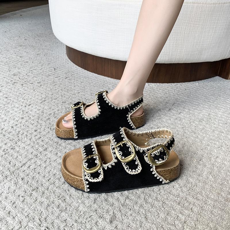 

Женские сандалии на толстой подошве - удобные уличные винтажные вышитые сандалии в римском стиле с регулируемыми ремешками 40 чёрный