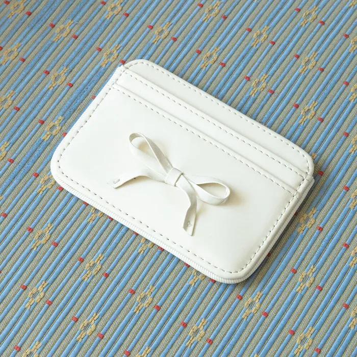 Ribbon-piped Cowhide Card Holder (2 Colors)