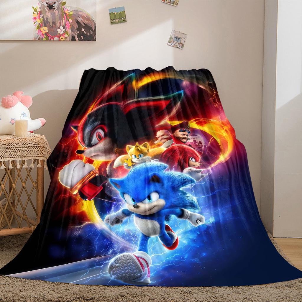 Cartoon Sonic Luxury Flannel Lightweight Blanket Home Decor Sofa Bed Travel Cover Family Gift LXRa40