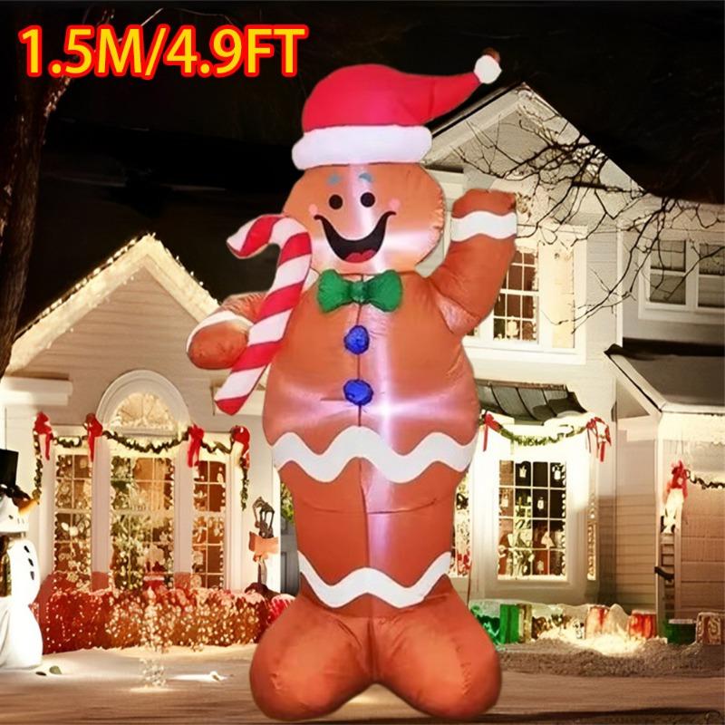 

Gingerbread Man Christmas Inflatable Decorations with Build-in LEDs Blow Up Inflated Model Xmas Party New Year Outdoor Props UK Plug