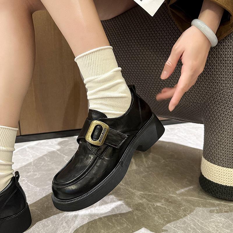 Retro platform loafers women's new spring and autumn Mary Jane shoes thick heel round head versatile fashion British small leather shoes