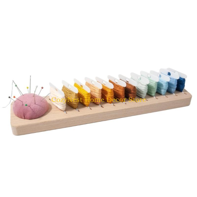 92MF Wooden Thread Rack Thread Plate Holder Organiser with Sewing Pins Holder for Embroidery Thread Quilting and Sewing Pins